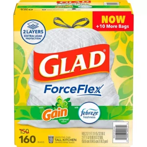 Bolsas de Basura De Cocina Altas Glad ForceFlex, Febreze 160 Unidades