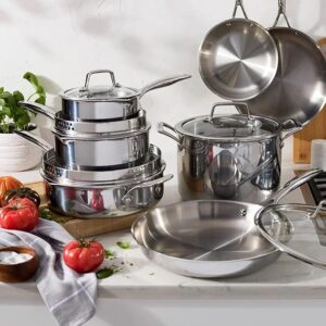 Set de Ollas Henckels de 12 piezas de acero inoxidable con revestimiento triple