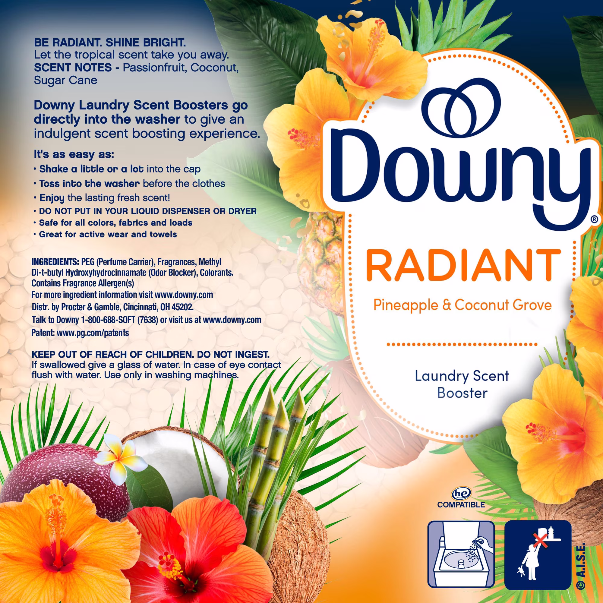 Perlitas Downy Radiant In-Wash Laundry Booster, Piña y Coconut Grove - Imagen 4